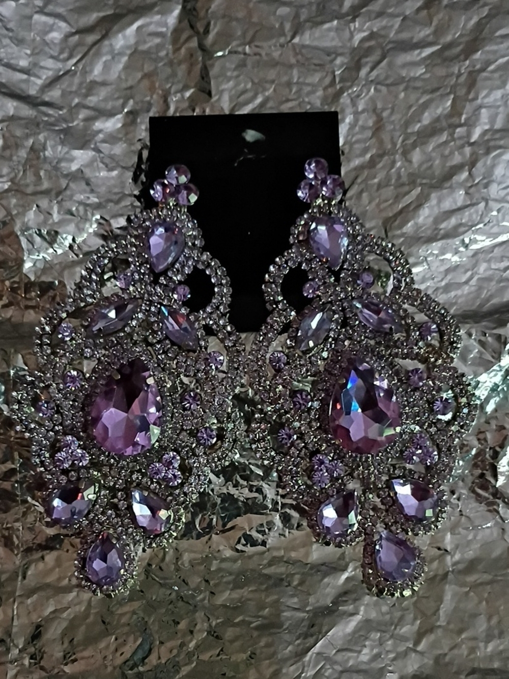 Lavender Crystal Drop Statement Earrings - Designer Style